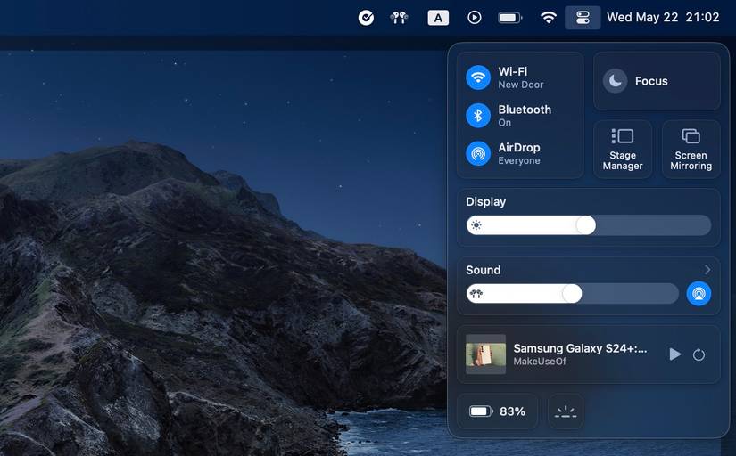 Нажмите иконку AirPlay в разделе звука Центра управления macOS