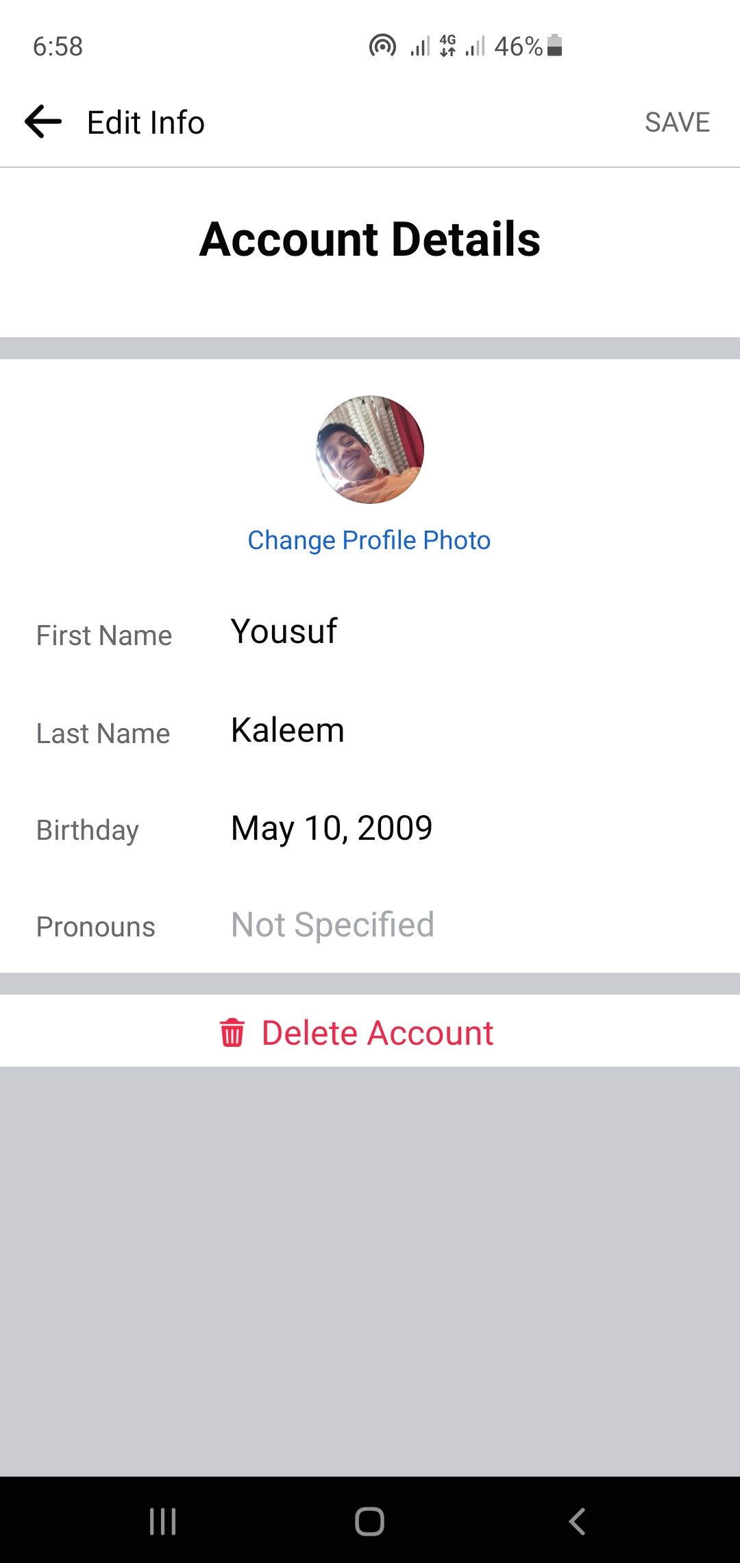 Редактирование данных аккаунта в Messenger Kids