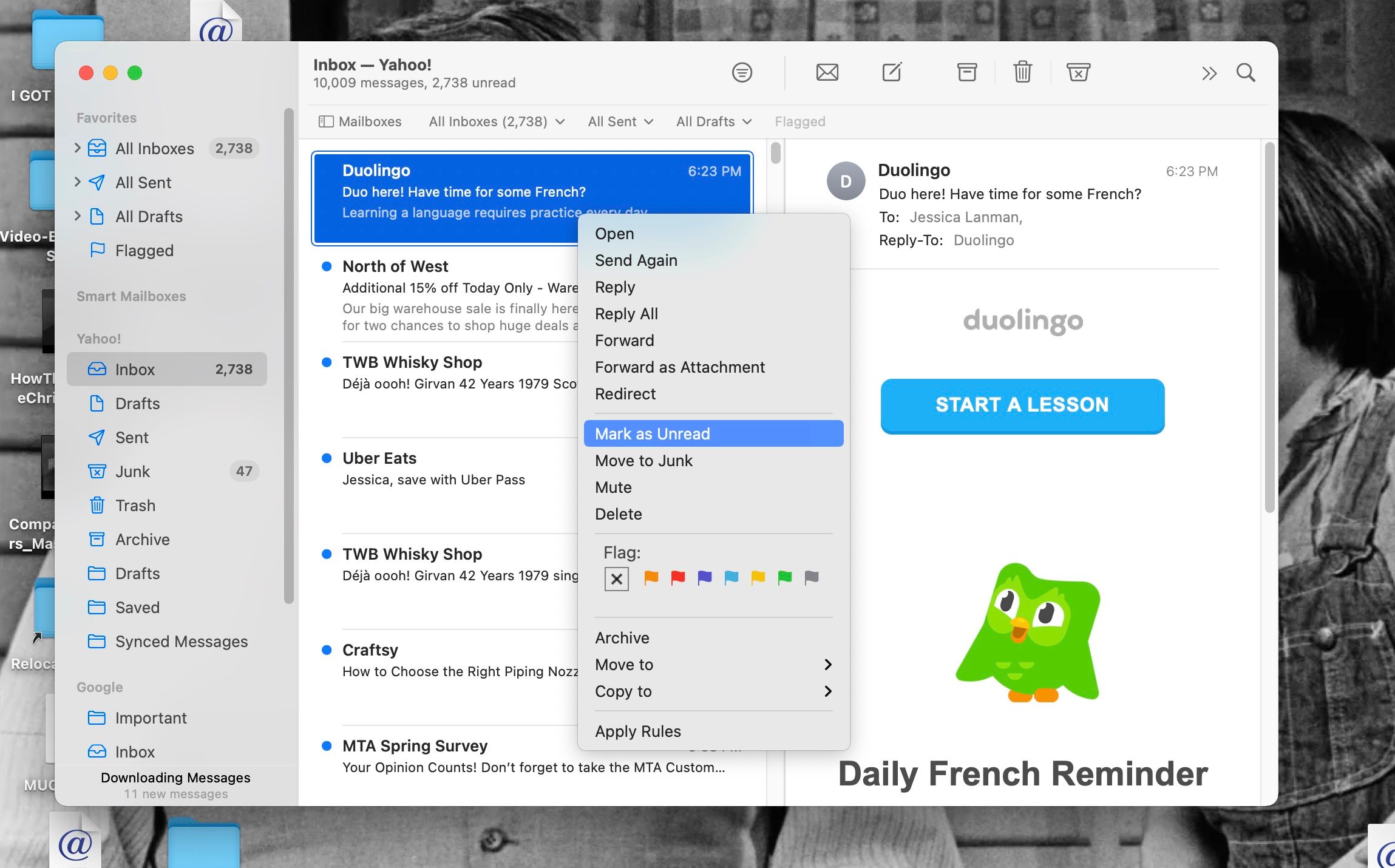 Отметка письма как непрочитанного в Почте на Mac