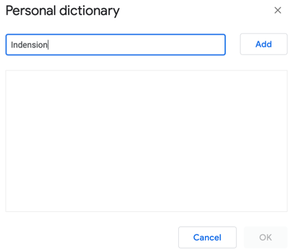 Поле ввода слова в персональном словаре