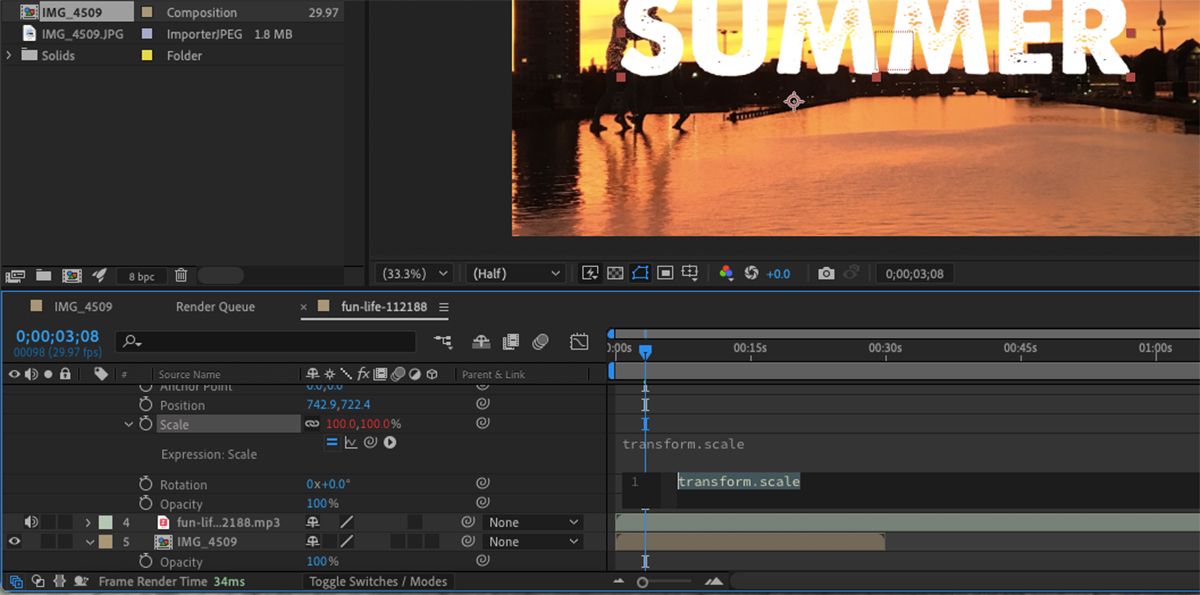 After Effects layer Scale with code expressions.