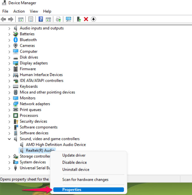 Свойства драйвера Realtek в Диспетчере устройств