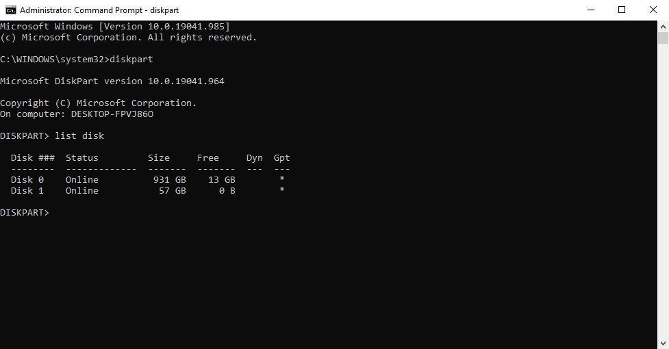 running diskpart through cmd