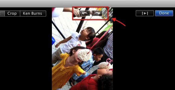 Кнопки поворота в iMovie