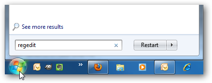 Окно поиска для запуска regedit