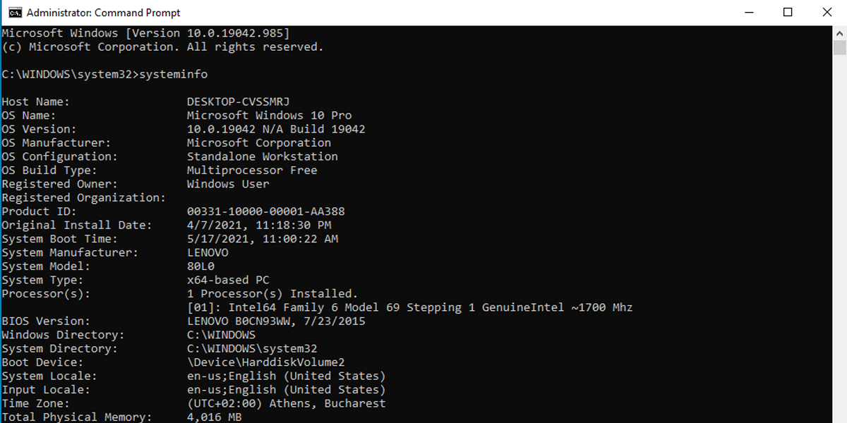 Командная строка в Windows 10