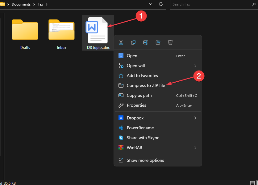 Создание zip архива файла
