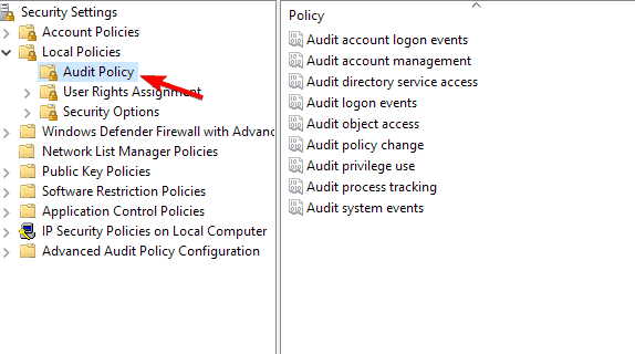 Настройка политики аудита