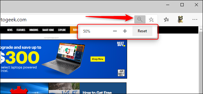 Контрол масштабирования в адресной строке Edge