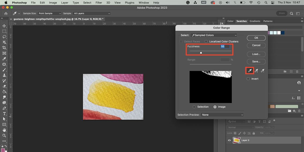 Диалог Диапазона цветов в Photoshop.