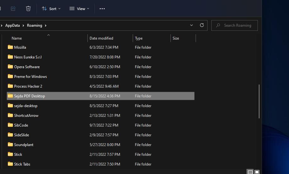 Папка Roaming с пользовательскими данными приложений