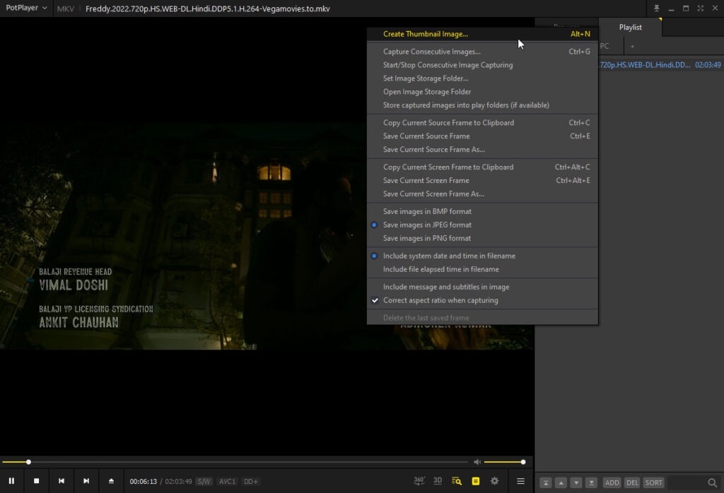 Инструмент создания миниатюр в PotPlayer