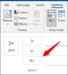 Кнопка «Скрытая копия» и поле «Скрытая копия» в письме.