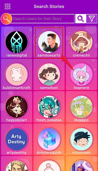 Выбор истории в Repost Stories