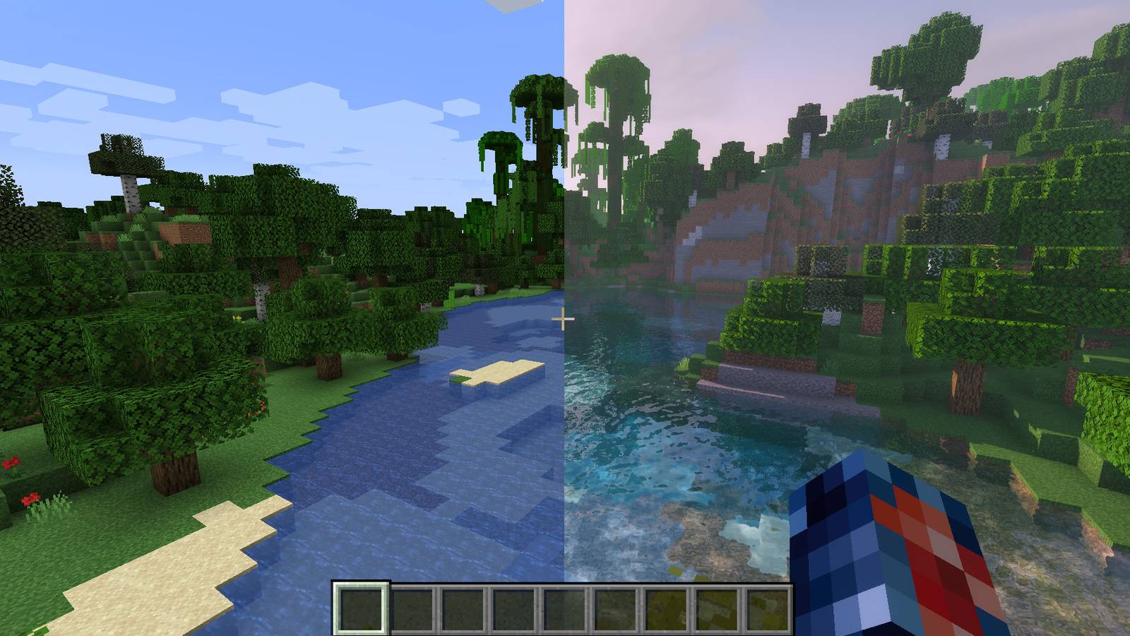 Minecraft vanilla compared to KUDA shaders.