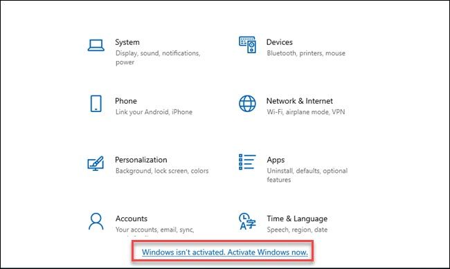 Раздел Параметры → Активация Windows с кнопкой ввода ключа
