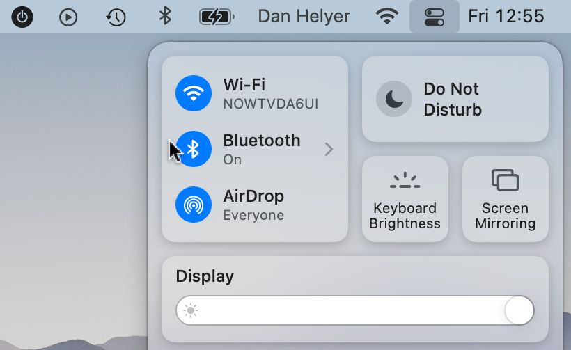 Пункт управления Mac: Wi‑Fi и Bluetooth