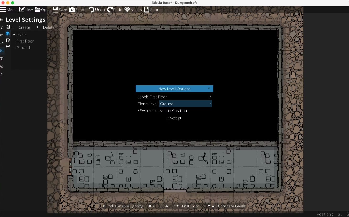 New Level Options dialogue box in Dungeondraft