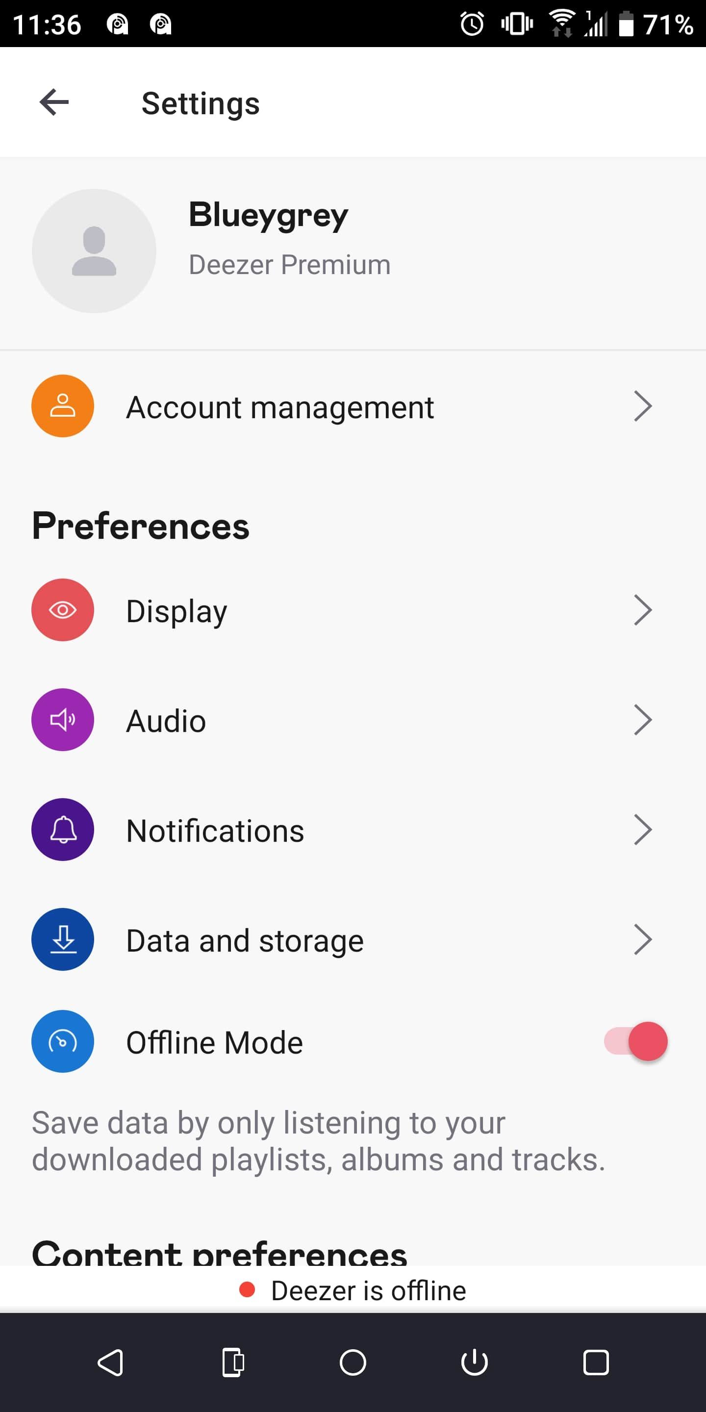 Deezer app settings