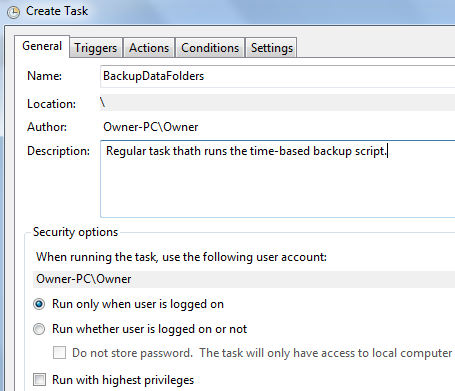 Снимок экрана Task Scheduler с настройкой триггера и действия