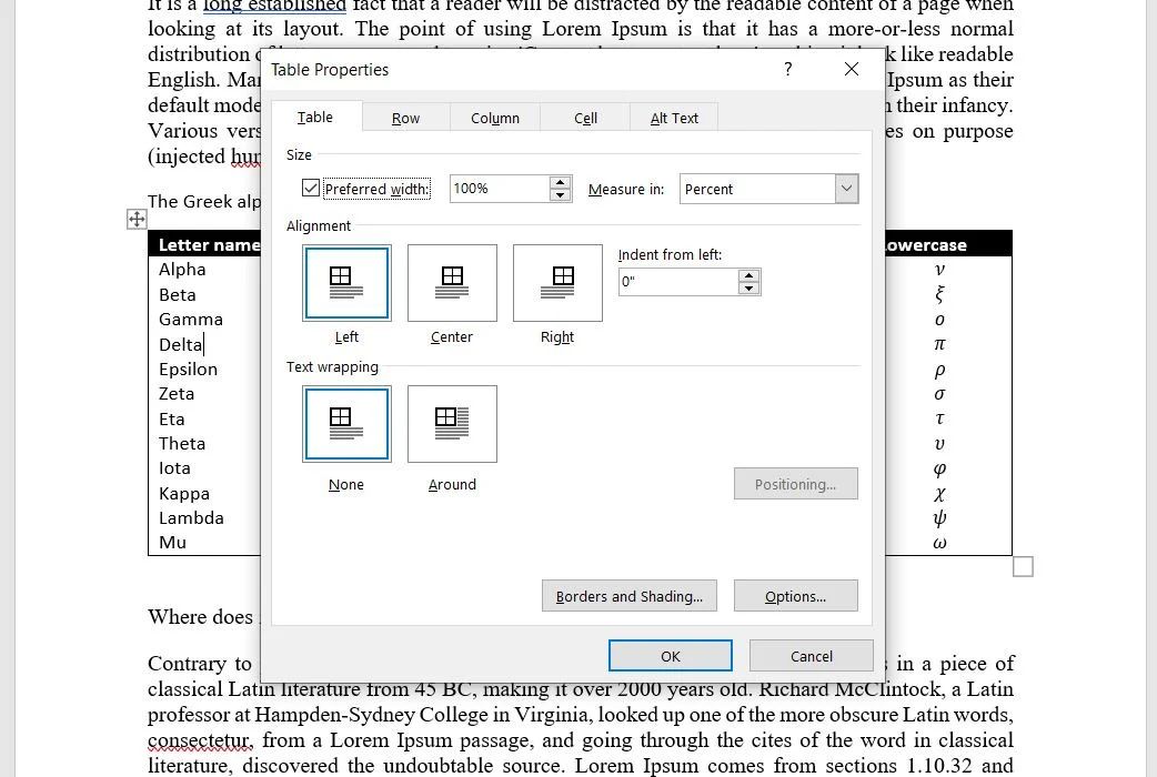 Настройка свойств таблицы в Microsoft Word