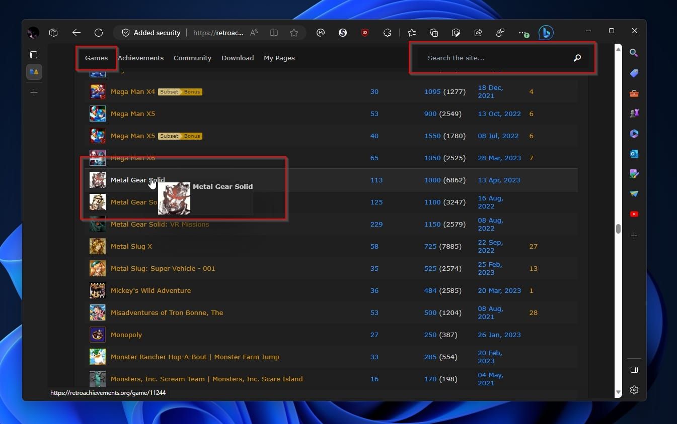 Список игр на RetroAchievements