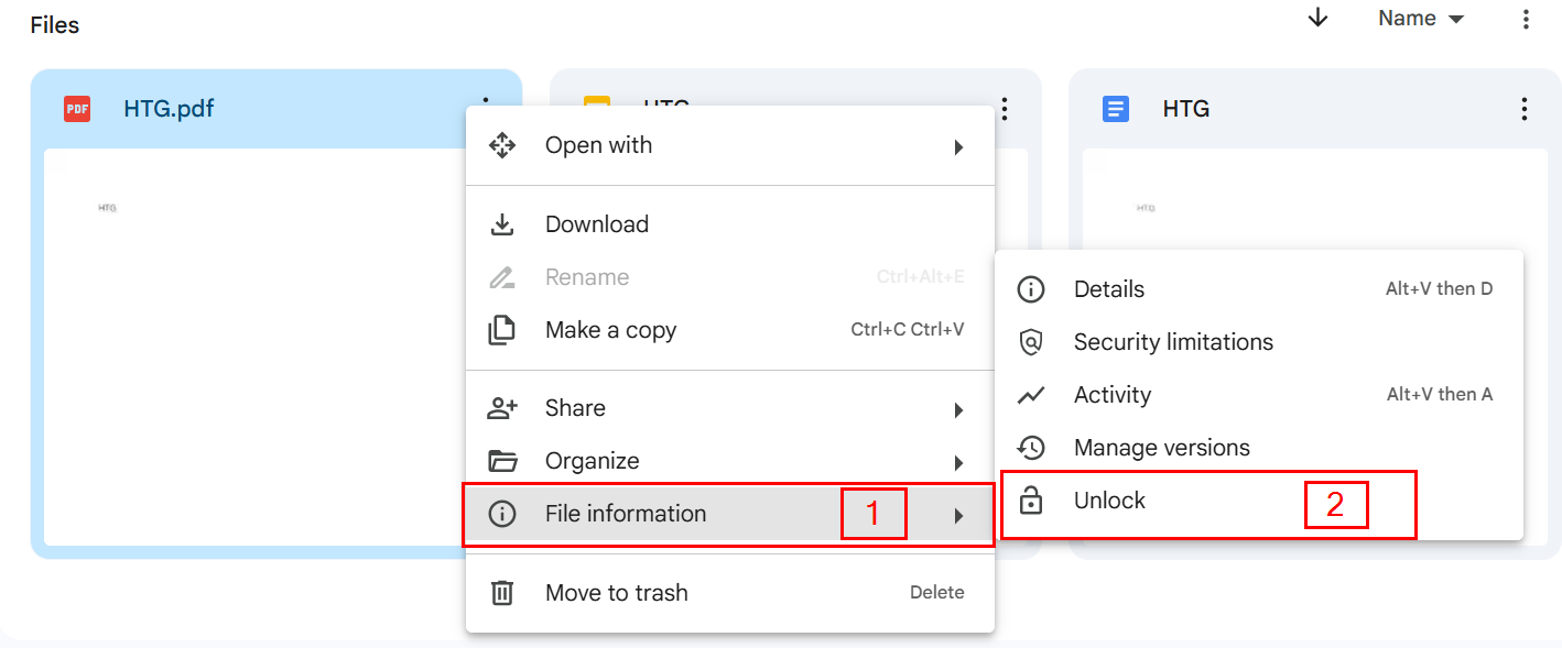 Кнопка «Разблокировать» для снятия ограничения редактирования с документа в Google Drive.