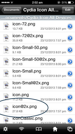 Sélection de icon@2x.png dans iFile
