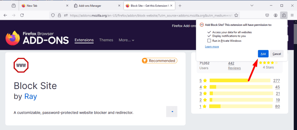 Подтверждение разрешений для расширения