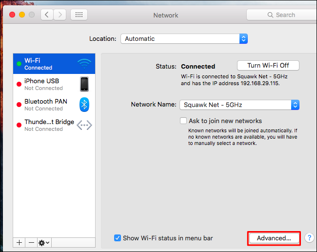 Сетевые настройки в macOS