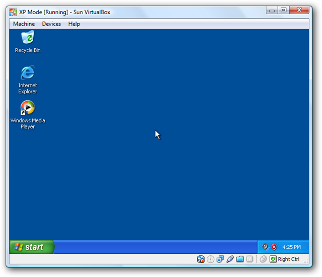Рабочий стол Windows XP в VirtualBox