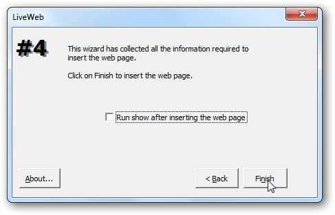 Уведомление об успешном добавлении веб-страницы в слайд
