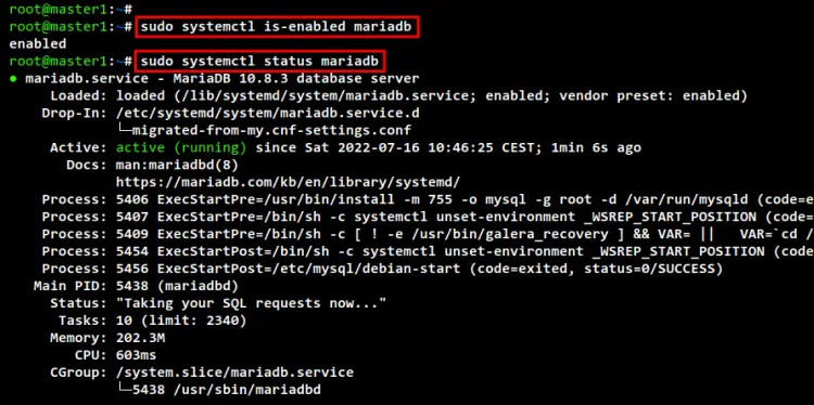 проверка сервиса mariadb