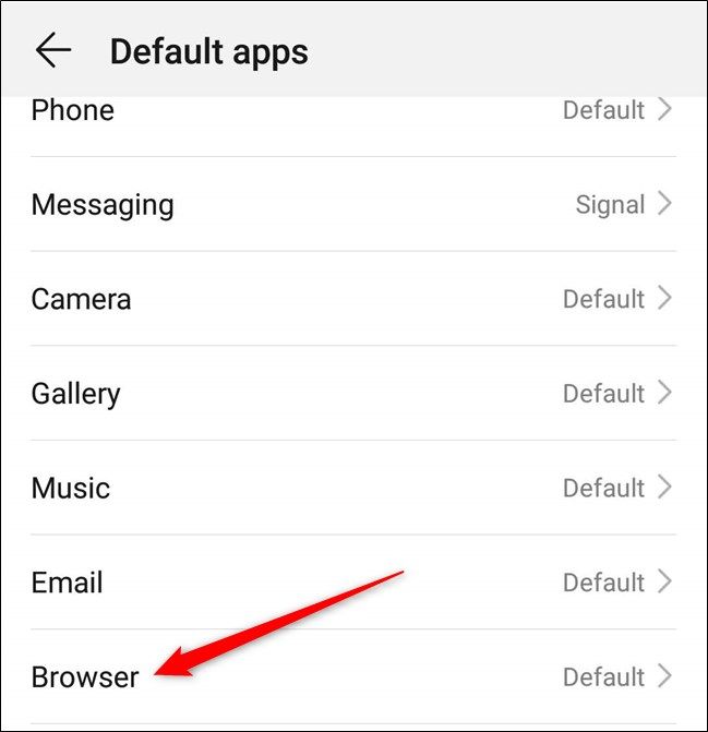 Список браузеров Android: выбран Chrome