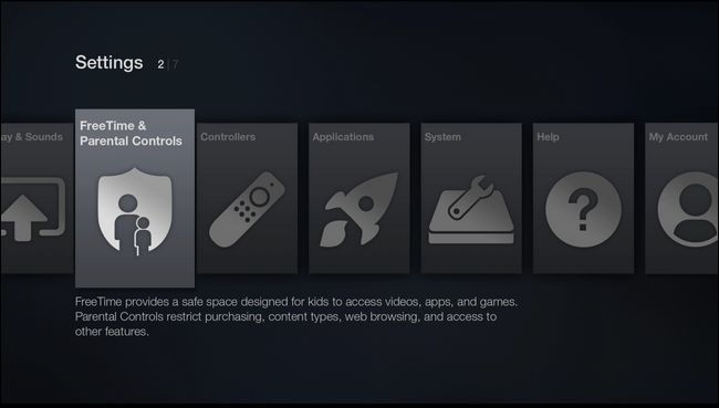 Меню FreeTime и родительского контроля в настройках Fire TV