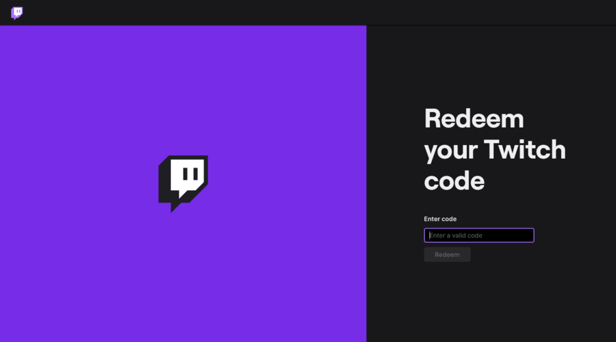 Страница погашения подарочной карты Twitch