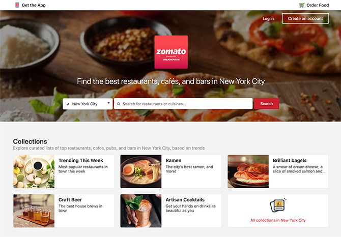 Поиск ресторана через приложение Zomato