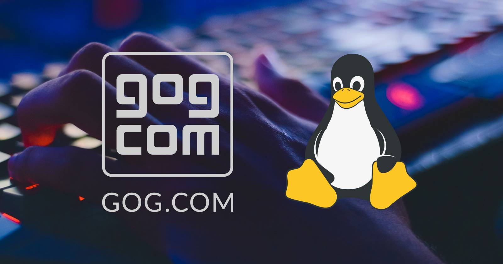 Логотип GOG и маскот Linux Tux на игровой клавиатуре
