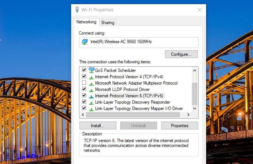 Чекбокс Internet Protocol Version 6