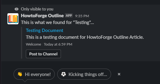 Демонстрация результата поиска Outline в Slack