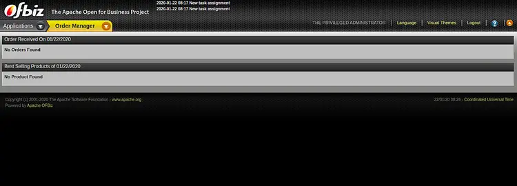 Панель управления OFBiz
