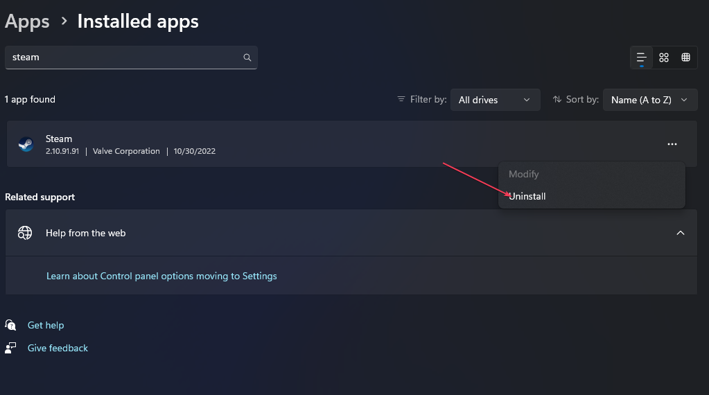 Подтверждение удаления клиента Steam