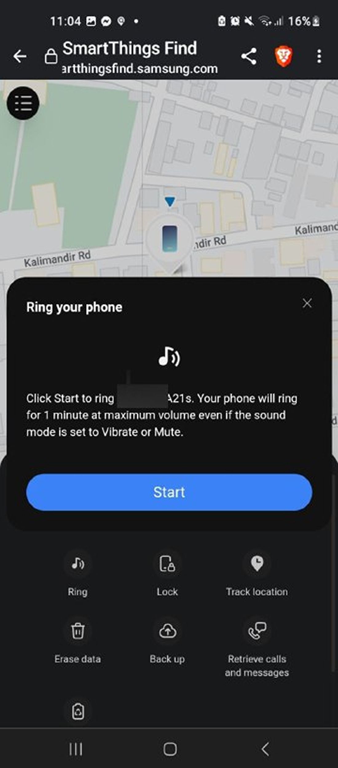 Интерфейс «Звонок на телефон» в SmartThings Find