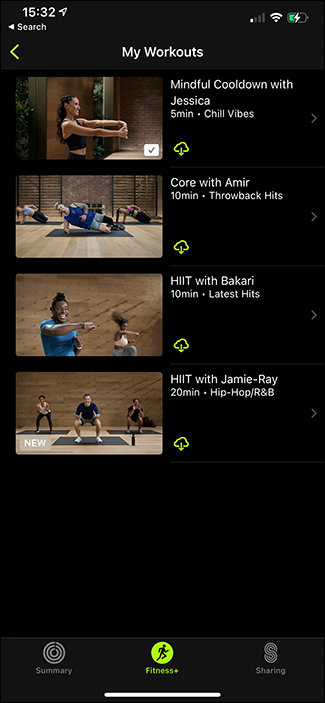 страница со всеми сохранёнными тренировками