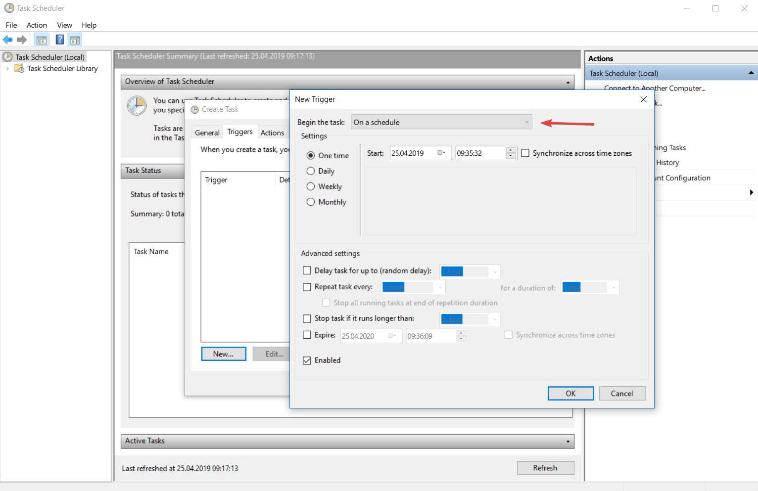 new trigger windows 10