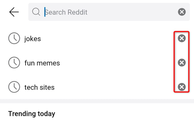 Нажатие X рядом с поисковым запросом в мобильном приложении
