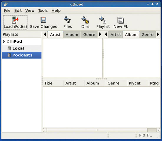 Интерфейс gtkpod после запуска
