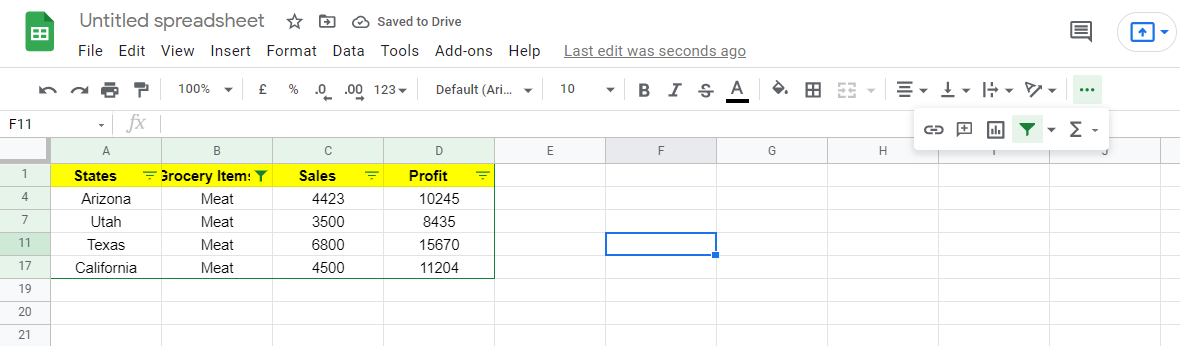 Результат: отфильтрованные данные по мясу