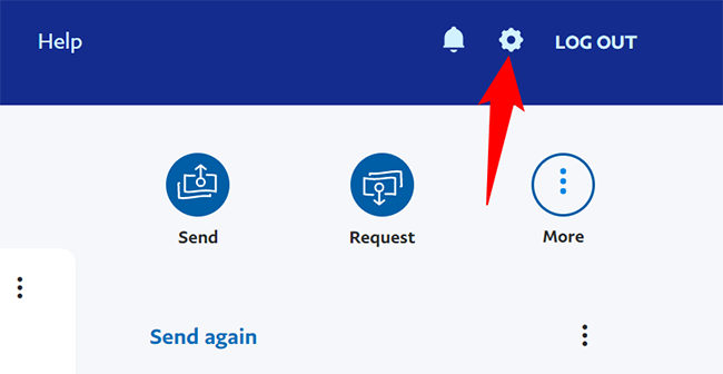 Значок шестерёнки в правом верхнем углу страницы PayPal.