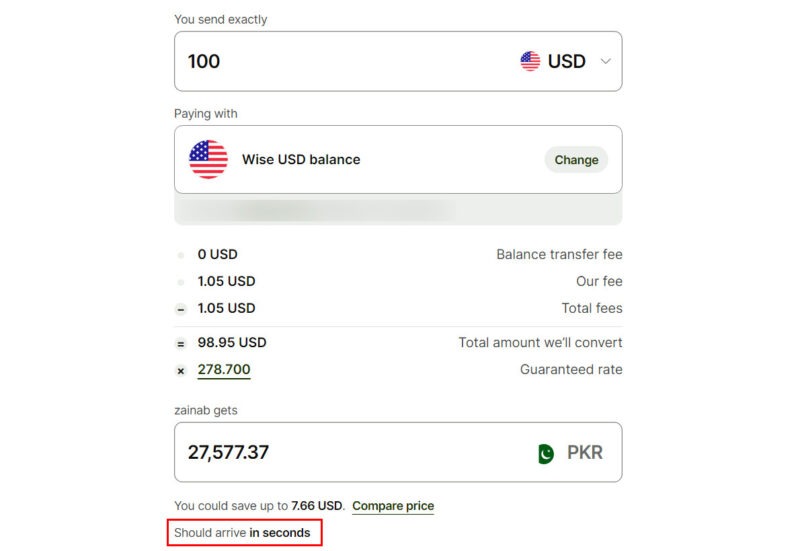 Оценочное время прибытия перевода Wise